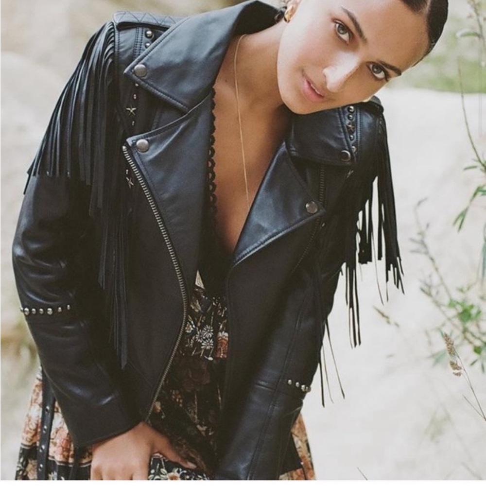 💥💥SALE!!💥💥 Spell Designs Teadora Black Leather Fringe Western Jacket medium
